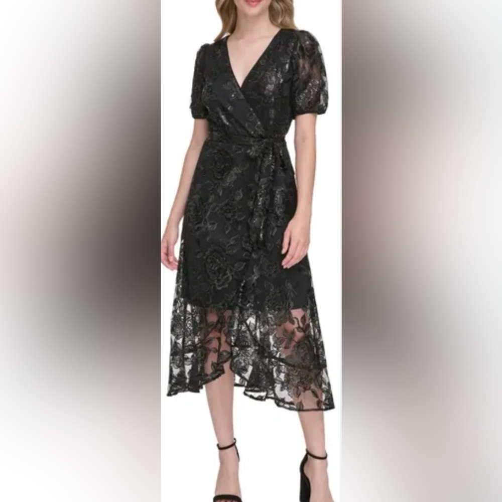 Kensie Sequin Embroidered Mesh Dress